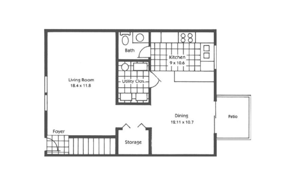 3 Bed 1.5 Bath - 3 bedroom floorplan layout with 1.5 bath and 1300 square feet. (Floor 1)